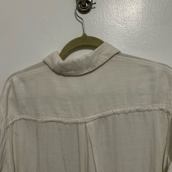 Emory Park White Linen Blend Button Front Blouse Size S Classic Neutral Minimal - Picture 8 of 10